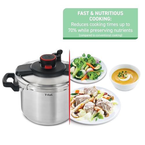 T fal Clipso Stainless Steel Pressure Cooker 6 3 Quart  Induction  Secure locking System  One Hand System  Recipe Book Included  Cookware  Pots and Pans  Kitchen  Dishwasher Safe  Silver