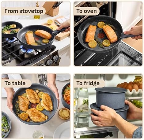 T fal Ingenio Essentials Cookware Set with Detachable/Removable Handle 11 Piece  Granite Titanium Non Stick  Oven Broiler Safe 500F  Stackable  Pots and Pans Set  Frying Pans  Dishwasher Safe  Gray