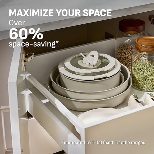 T fal Ingenio Essentials Cookware Set with Detachable/Removable Handle 11 Piece  Granite Titanium Non Stick  Oven Broiler Safe 500F  Stackable  Pots and Pans Set  Frying Pans  Dishwasher Safe  Gray