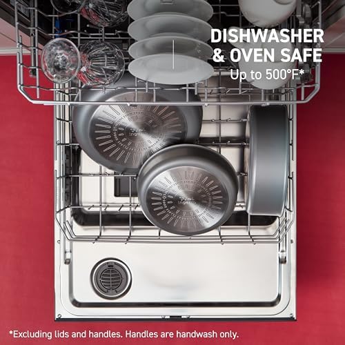 T fal Ingenio Essentials Cookware Set with Detachable/Removable Handle 11 Piece  Granite Titanium Non Stick  Oven Broiler Safe 500F  Stackable  Pots and Pans Set  Frying Pans  Dishwasher Safe  Gray