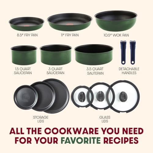 T fal Ingenio Essentials Cookware Set with Detachable/Removable Handle 11 Piece  Granite Titanium Non Stick  Oven Broiler Safe 500F  Stackable  Pots and Pans Set  Frying Pans  Dishwasher Safe  Gray
