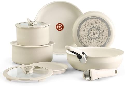 T fal Ingenio Expertise Non Stick Cookware Set 14 Piece  Induction Oven Broiler Safe 500F  Detachable/Removable Handle  Kitchen  Pots and Pans  RV  Camping  Fry Pans  Saucepans  Dishwasher Safe Black