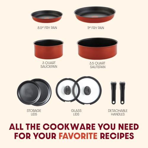 T fal Ingenio Expertise Non Stick Cookware Set 14 Piece  Induction Oven Broiler Safe 500F  Detachable/Removable Handle  Kitchen  Pots and Pans  RV  Camping  Fry Pans  Saucepans  Dishwasher Safe Black