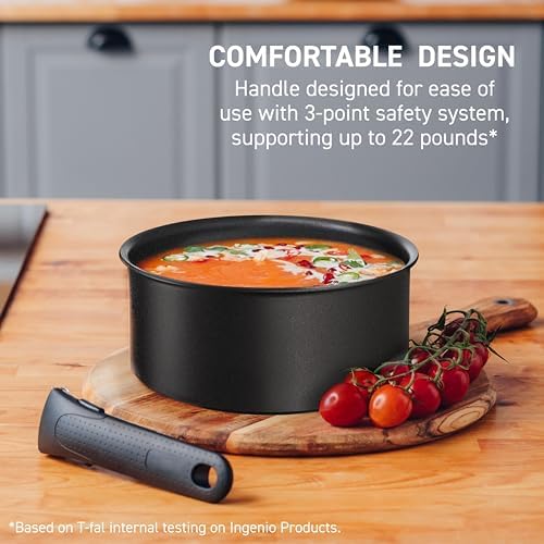 T fal Ingenio Expertise Non Stick Cookware Set 14 Piece  Induction Oven Broiler Safe 500F  Detachable/Removable Handle  Kitchen  Pots and Pans  RV  Camping  Fry Pans  Saucepans  Dishwasher Safe Black