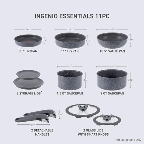 T fal Ingenio Expertise Non Stick Cookware Set 14 Piece  Induction Oven Broiler Safe 500F  Detachable/Removable Handle  Kitchen  Pots and Pans  RV  Camping  Fry Pans  Saucepans  Dishwasher Safe Black