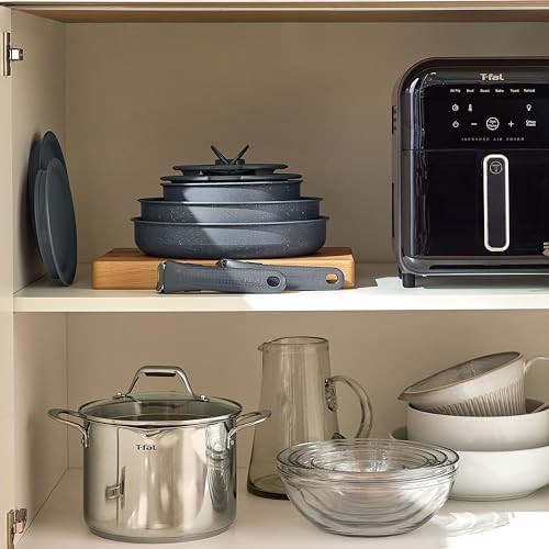 T fal Ingenio Expertise Non Stick Cookware Set 14 Piece  Induction Oven Broiler Safe 500F  Detachable/Removable Handle  Kitchen  Pots and Pans  RV  Camping  Fry Pans  Saucepans  Dishwasher Safe Black