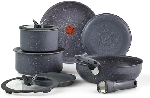 T fal Ingenio Expertise Non Stick Cookware Set 14 Piece  Induction Oven Broiler Safe 500F  Detachable/Removable Handle  Kitchen  Pots and Pans  RV  Camping  Fry Pans  Saucepans  Dishwasher Safe Black