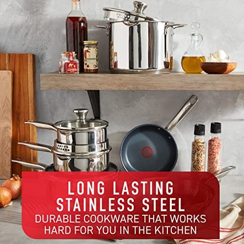 T fal Platinum Stainless Steel with Nonstick Cookware Set 12 Piece Induction Oven Broiler Safe 500F Pots and Pans  Dishwasher Safe Silver