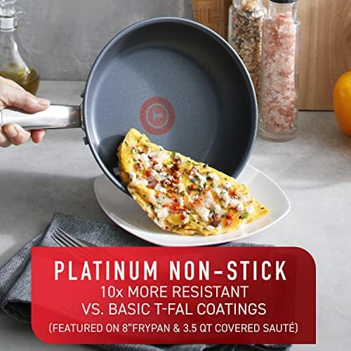 T fal Platinum Stainless Steel with Nonstick Cookware Set 12 Piece Induction Oven Broiler Safe 500F Pots and Pans  Dishwasher Safe Silver