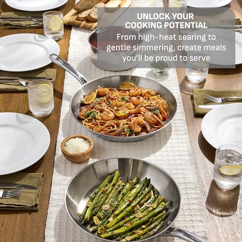 T fal Stainless Steel Pots and Pans Set 11 Piece  Induction  Oven Broiler Safe 500F  Kitchen Cooking Set w/Fry Pans  Saucepans  Saute Pan  Dutch Oven  Steamer  Cookware  Dishwasher Safe  Silver
