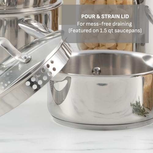 T fal Stainless Steel Pots and Pans Set 11 Piece  Induction  Oven Broiler Safe 500F  Kitchen Cooking Set w/Fry Pans  Saucepans  Saute Pan  Dutch Oven  Steamer  Cookware  Dishwasher Safe  Silver