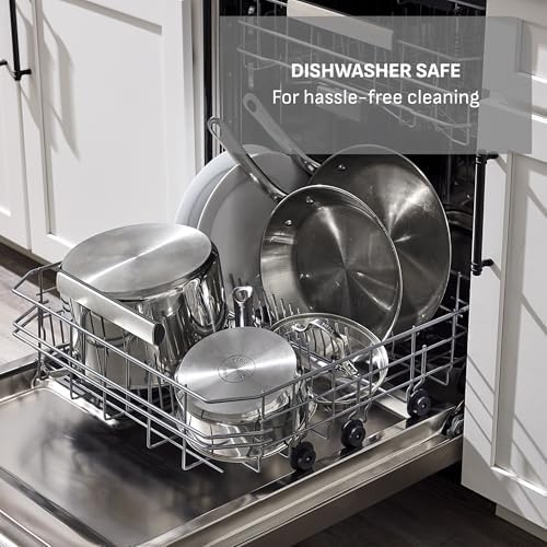 T fal Stainless Steel Pots and Pans Set 11 Piece  Induction  Oven Broiler Safe 500F  Kitchen Cooking Set w/Fry Pans  Saucepans  Saute Pan  Dutch Oven  Steamer  Cookware  Dishwasher Safe  Silver