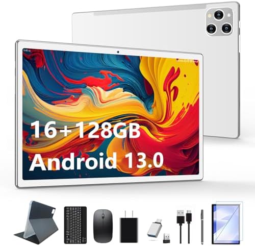 Tablet 10 1 Inch Android 13 Tablets 2025 Latest Android Tablets 128GB ROM 16GB RAM  8 8 Virtual   2 in 1 Tablet with Keyboard  Powerful Octa Core 13MP Camera  1TB TF Expandable  FHD WiFi Tableta PC