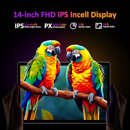 Tablets 2025 14 inch Android 14 Tablet 36GB RAM 256GB Storage Expand to 1TB 2K Display 8 Core CPU 11580mAh Battery 4 Speakers WiFi 5GHz Tablet with Pen Case Black