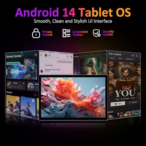 Tablets 2025 14 inch Android 14 Tablet 36GB RAM 256GB Storage Expand to 1TB 2K Display 8 Core CPU 11580mAh Battery 4 Speakers WiFi 5GHz Tablet with Pen Case Black