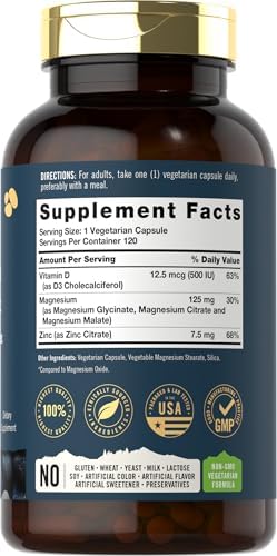 Tahoe Nutritionals Magnesium Glycinate and Malate Complex   with Vitamin D3   120 Capsules   Superior Absorption   Non GMO and Gluten Free Formula