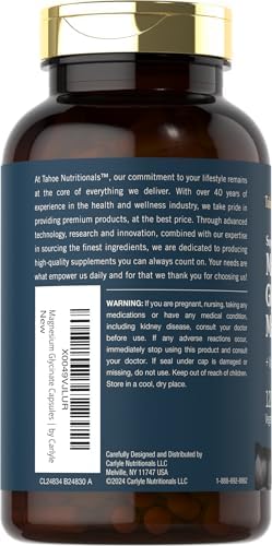 Tahoe Nutritionals Magnesium Glycinate and Malate Complex   with Vitamin D3   120 Capsules   Superior Absorption   Non GMO and Gluten Free Formula