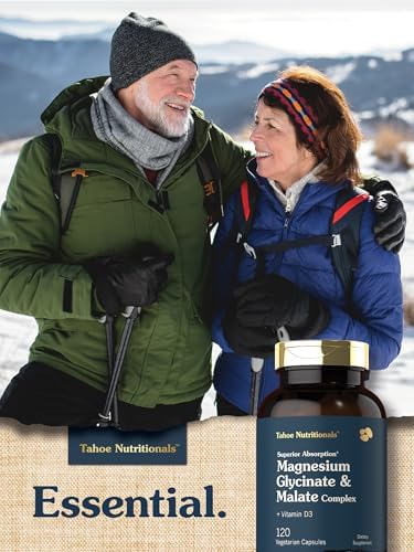Tahoe Nutritionals Magnesium Glycinate and Malate Complex   with Vitamin D3   120 Capsules   Superior Absorption   Non GMO and Gluten Free Formula