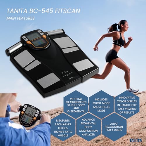 Tanita BC 545F FitScan Segmental Body Composition Monitor   20 Body Metrics Analyzer   Japan Technology   Auto Recognition for 5 Users   Measures Arms Legs Trunk Fat & Muscle