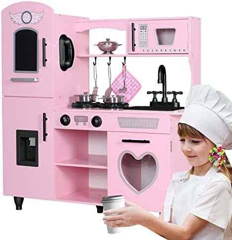 TaoHFE Play Kitchen  Pink Kids Kitchen Set for Girls Kitchen Set for Kids Ages 6 8 Gift Toddler Kitchen Set for Kid Age 3  Kitchen Playset with Lights & Sounds Wooden Toy Kitchen Playset Gift