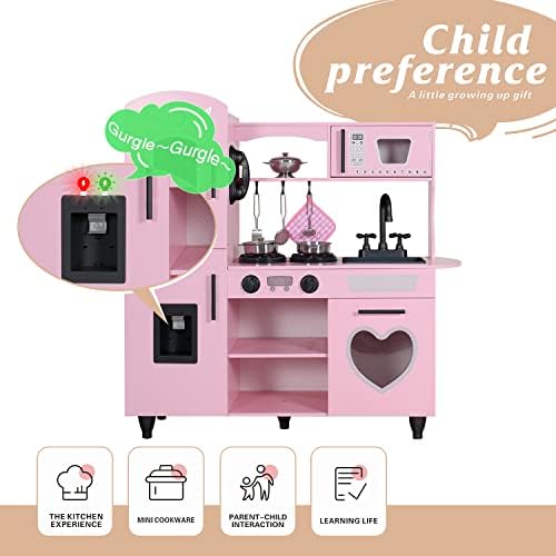 TaoHFE Play Kitchen  Pink Kids Kitchen Set for Girls Kitchen Set for Kids Ages 6 8 Gift Toddler Kitchen Set for Kid Age 3  Kitchen Playset with Lights & Sounds Wooden Toy Kitchen Playset Gift