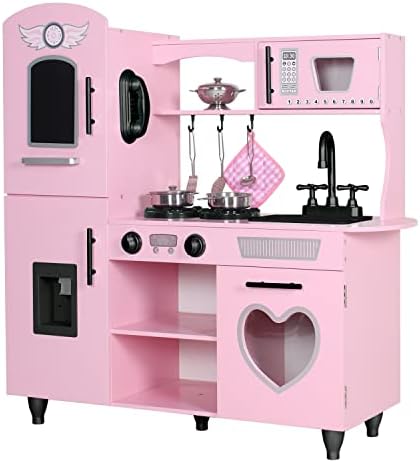 TaoHFE Play Kitchen  Pink Kids Kitchen Set for Girls Kitchen Set for Kids Ages 6 8 Gift Toddler Kitchen Set for Kid Age 3  Kitchen Playset with Lights & Sounds Wooden Toy Kitchen Playset Gift