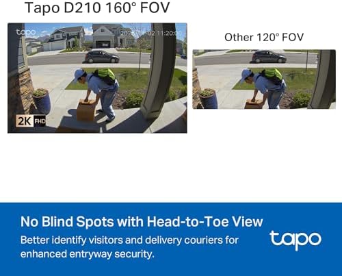 Tapo 2K Wireless Smart Video Doorbell with Chime   160  Ultra Wide View Person Detection  Ring Call  2 Way Audio  Subscription Free Local Storage/Optional Cloud  Motion Only Alert  D210