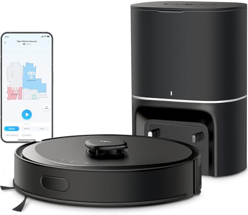 Tapo LiDAR Robot de navegación inteligente aspiradora y trapeador con base de vaciado automático, 5300 Pa máximo, 97% + tasa de recolección de polvo, limpieza personalizable, carga automática,