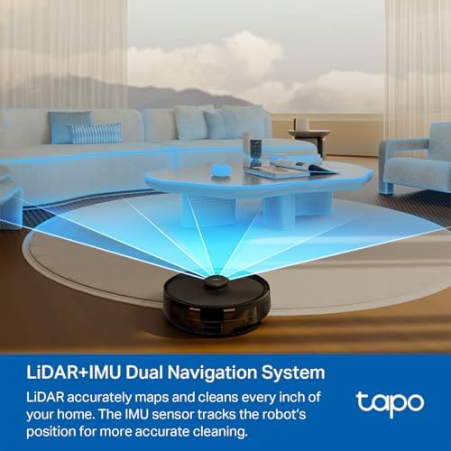 Tapo LiDAR Smart Navigation Robot Vacuum and Mop with Self Emptying Dock  5300Pa Max  97   Dust Pickup Rate  Customizable Cleaning  Self Charging  Compatible with Alexa & Google Home  RV30 Max Plus