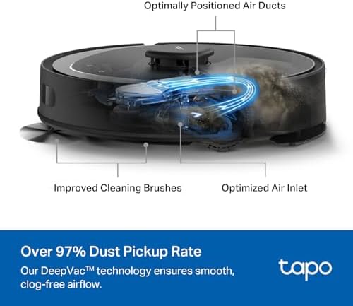 Tapo LiDAR Smart Navigation Robot Vacuum and Mop with Self Emptying Dock  5300Pa Max  97   Dust Pickup Rate  Customizable Cleaning  Self Charging  Compatible with Alexa & Google Home  RV30 Max Plus