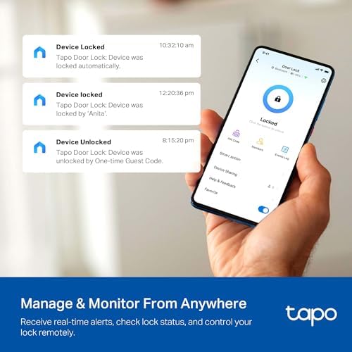 Tapo Smart Wi Fi Deadbolt Door Lock   Fingerprint Recognition  Keyless Tactile Buttons & in App Monitoring  Auto Lock  IP54  BHMA Certified  Compatible with Standard Door Sizes  Tapo DL105