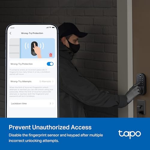 Tapo Smart Wi Fi Deadbolt Door Lock   Fingerprint Recognition  Keyless Tactile Buttons & in App Monitoring  Auto Lock  IP54  BHMA Certified  Compatible with Standard Door Sizes  Tapo DL105