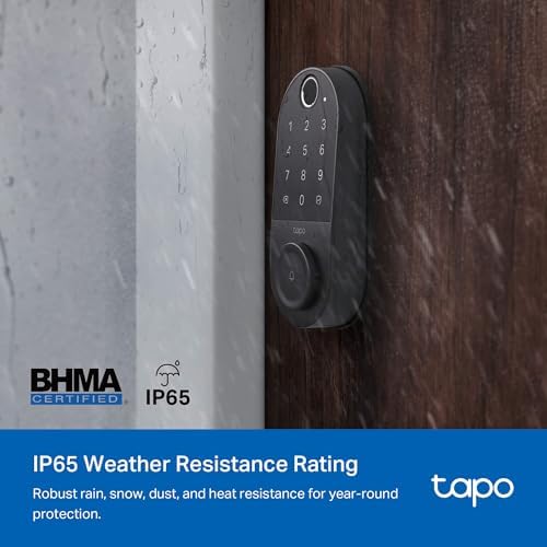 Tapo Smart Wi Fi Door Lock  Deadbolt   Keyless Entry  Fingerprint Recognition  Touchscreen Keypad & in App Monitoring with Scheduled Access 1 Year Rechargeable Battery   BHMA Grade 2   DL110