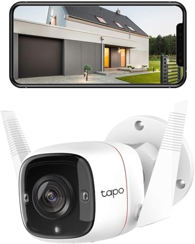 Tapo TP Link 2K Security Camera Outdoor Wired  IP66 Weatherproof  Motion/Person Detection  Built in Siren w/Night Vision  Cloud/SD Card Storage  2 Way Audio  Works w/Alexa & Google Home C310