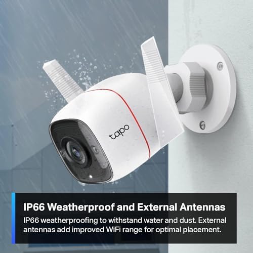 Tapo TP Link 2K Security Camera Outdoor Wired  IP66 Weatherproof  Motion/Person Detection  Built in Siren w/Night Vision  Cloud/SD Card Storage  2 Way Audio  Works w/Alexa & Google Home C310
