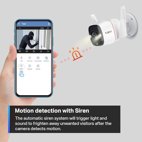 Tapo TP Link 2K Security Camera Outdoor Wired  IP66 Weatherproof  Motion/Person Detection  Built in Siren w/Night Vision  Cloud/SD Card Storage  2 Way Audio  Works w/Alexa & Google Home C310