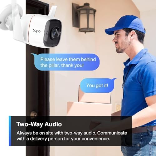 Tapo TP Link 2K Security Camera Outdoor Wired  IP66 Weatherproof  Motion/Person Detection  Built in Siren w/Night Vision  Cloud/SD Card Storage  2 Way Audio  Works w/Alexa & Google Home C310