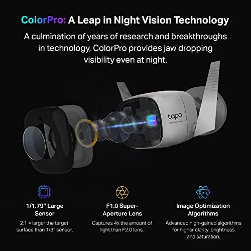 Tapo TP Link ColorPro Wi Fi Outdoor Camera   Plug in   Daylight Clarity at Night   2K QHD   Person/Pet/Vehicle Detection   Local/Cloud Storage   127  FOV   Built in Siren C325WB
