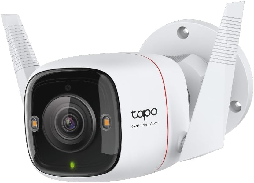 Tapo TP Link ColorPro Wi Fi Outdoor Camera   Plug in   Daylight Clarity at Night   2K QHD   Person/Pet/Vehicle Detection   Local/Cloud Storage   127  FOV   Built in Siren C325WB
