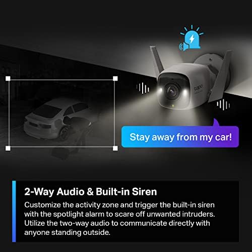 Tapo TP Link ColorPro Wi Fi Outdoor Camera   Plug in   Daylight Clarity at Night   2K QHD   Person/Pet/Vehicle Detection   Local/Cloud Storage   127  FOV   Built in Siren C325WB