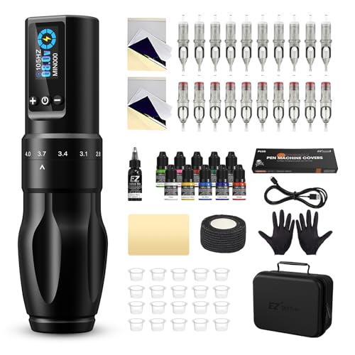 Tattoo Kit   EZTAT2 Tattoo Gun Kit with 7 Strokes 2 0 4 0mm Wireless Tattoo Machine  1600mAh Battery Power Supply  20Pcs Tattoo Cartridge Needles and 11 Color Inks for Tattoo Artists