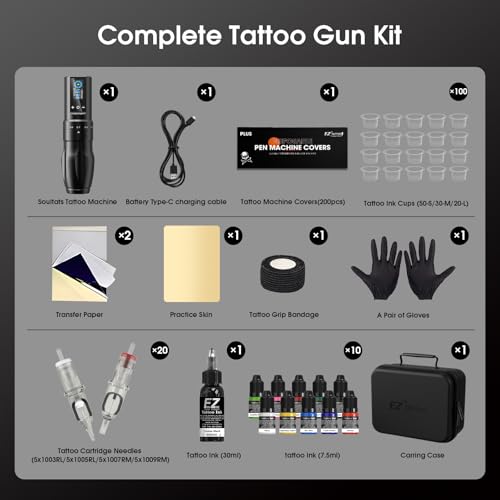 Tattoo Kit   EZTAT2 Tattoo Gun Kit with 7 Strokes 2 0 4 0mm Wireless Tattoo Machine  1600mAh Battery Power Supply  20Pcs Tattoo Cartridge Needles and 11 Color Inks for Tattoo Artists