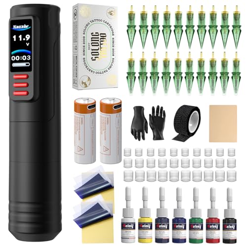 Tattoo Kits Tattoo Machine with Two 1600mAh Batteries 20PCS Cartridge Tattoo Pen Complete Tattoo Accessories for Beginners  NA TK8501 1
