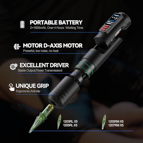 Tattoo Kits Tattoo Machine with Two 1600mAh Batteries 20PCS Cartridge Tattoo Pen Complete Tattoo Accessories for Beginners  NA TK8501 1