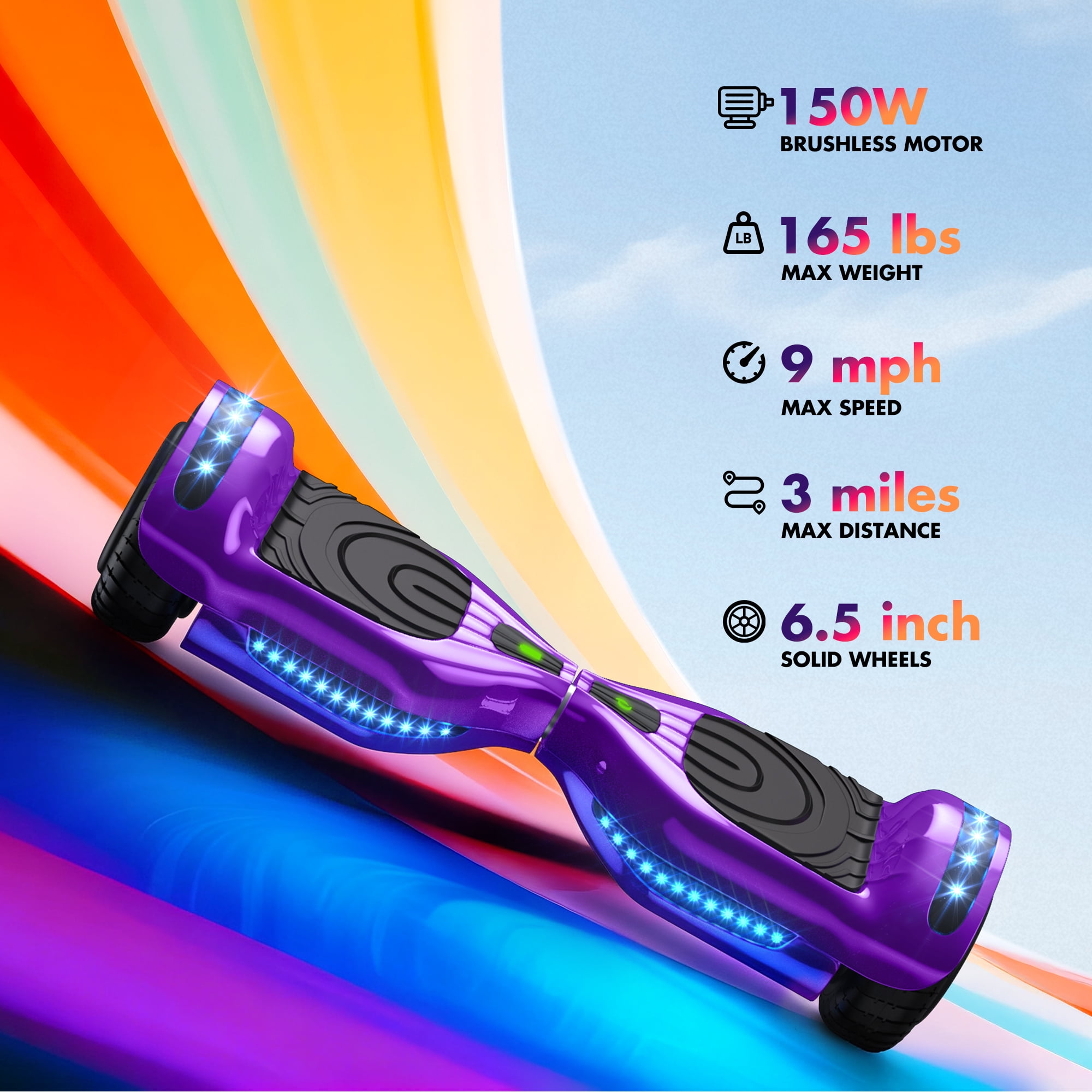 Tcdjtc Hoverboard with Bluetooth and Led Lights  Balance Board for Kids  Kids Outdoor Toys with 9 Mph Max Speed  All Terrain Hoverboard with UL 2272 Safety Standard