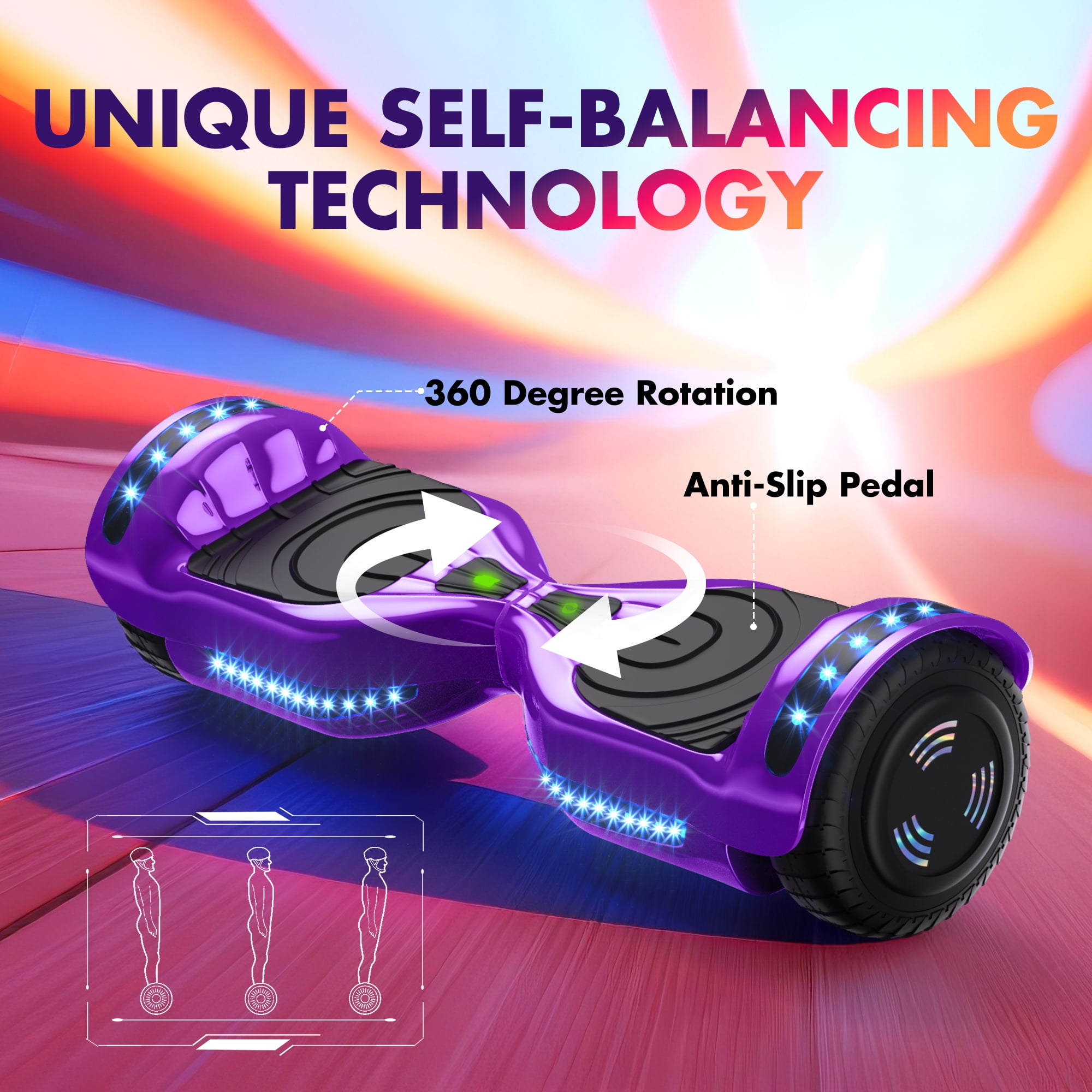 Tcdjtc Hoverboard with Bluetooth and Led Lights  Balance Board for Kids  Kids Outdoor Toys with 9 Mph Max Speed  All Terrain Hoverboard with UL 2272 Safety Standard