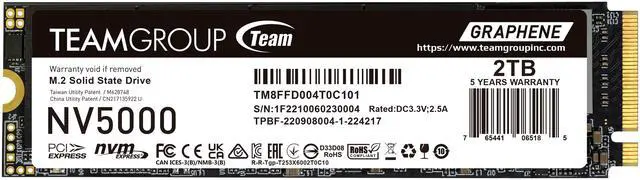 Team Group NV5000 M 2 2280 2TB PCIe 4 0 x4 with NVMe Internal Solid State Drive  SSD  TM8FGM002T0C101