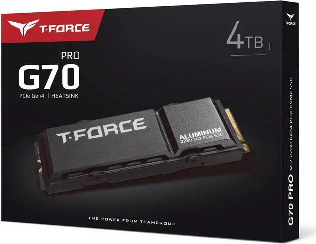 Team Group T FORCE G70 PRO  Aluminum  M 2 2280 4TB PCIe 4 0 x4 with NVMe 1 4 TLC Internal Solid State Drive  SSD  TM8FFH004T0C128