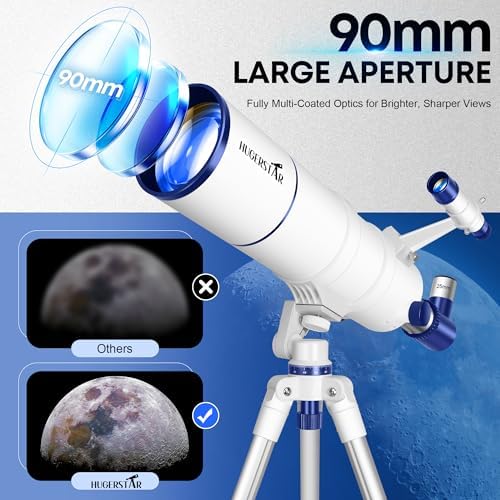 Telescope for Adults High Powered  90mm Aperture 550mm Portable Refractor Telescope for Kids & Astronomy Beginners  Professional Telescopes with Tripod  Phone Adapter  Moon Filter  Carry Bag