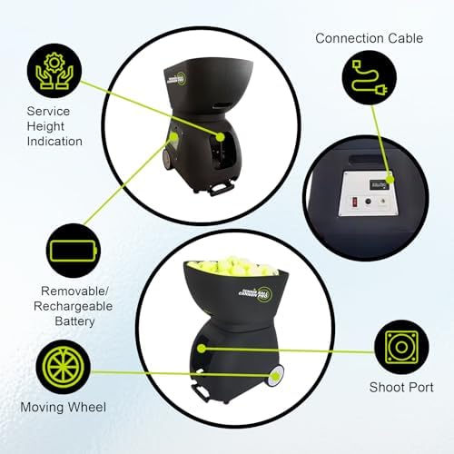 Tennis Ball Cannon Pro  Portable Tennis Ball Machine  48lbs    Dual Motor for Top Spin and Backspin   Up to 120 Balls  Max Speed 80MPH   6 Hours Playtime with Rechargeable Lithium Battery
